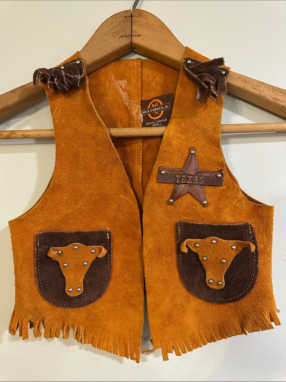 toddler costume Texas Western Suede Fringe Vest - Orange/Brown genuine leather